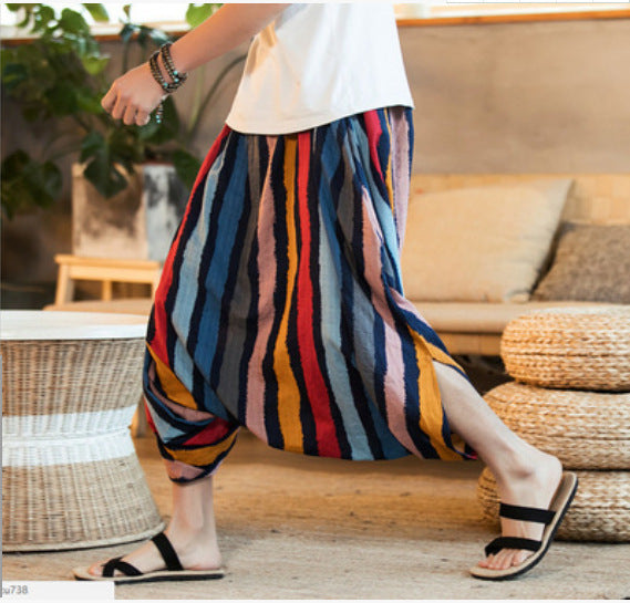 Striped Nepalese cropped trousers