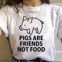 Pure Color Vegetarian Cute Piggy Print Ladies T-Shirt