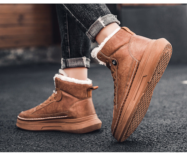 New style plus velvet thick warm high-top sneakers men's cotton shoes Korean fashion casual shoes