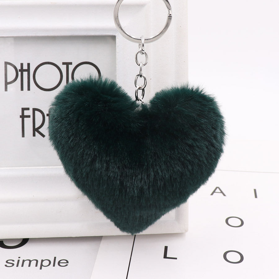 Heart-shaped Fur Ball Keychain Rex Rabbit Plush Car Pendant