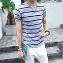 Striped short-sleeved T-shirt slim slim simple