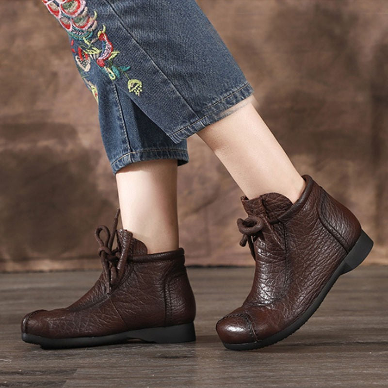 Stitching casual shoes convenient lace ankle boots