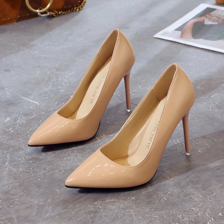 Patent leather pointed super high heel stiletto shoes