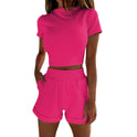 Spring New Women's Clothing Fashion Suit Two-piece Short Sleeve High Waist Cropped Shorts