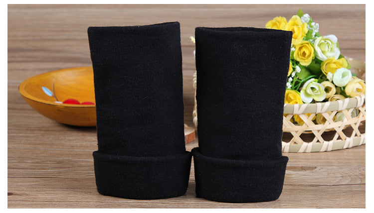 Double Black Keep Warm Pure Color Half Finger Winter Cotton Gloves