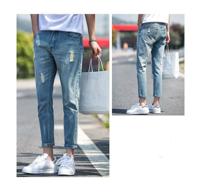 Men's ripped jeans cropped trousers