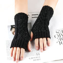 Shiny Silver Silk Knitting Wool Gloves Diamond-shaped Missing Finger