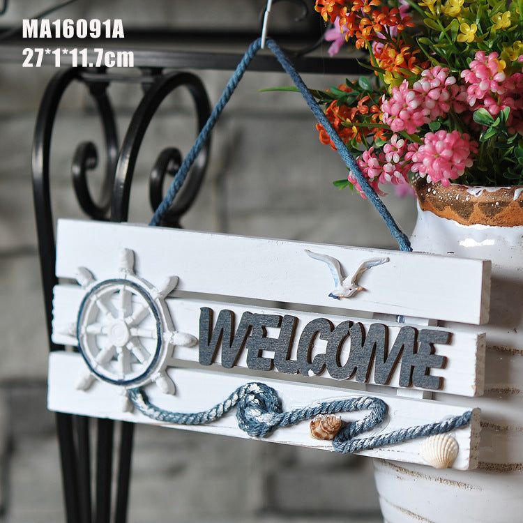 Mediterranean WELCOME Plate Marine Ornament Helmsman Sea Anchor Welcome Listing Bar Wooden Welcome Plate 16091