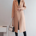 Solid Color Suit Collar Long-sleeved Woolen Coat