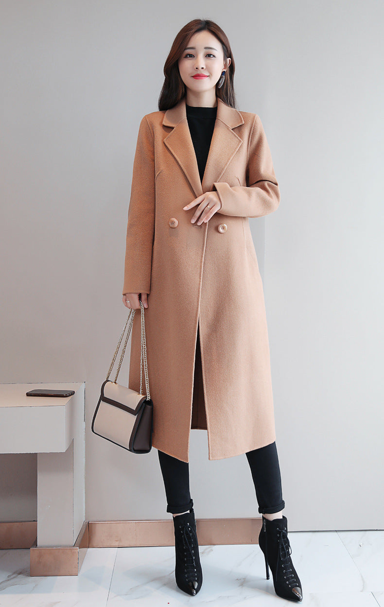 Solid Color Suit Collar Long-sleeved Woolen Coat