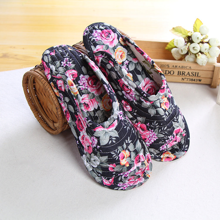 Women''s cotton quilted fabric soft bottom slippers