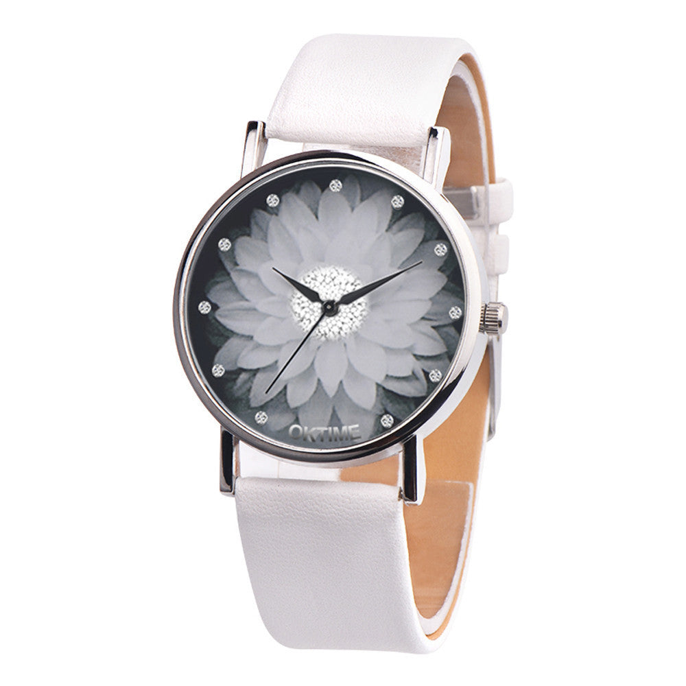 Water hibiscus lotus pattern leather female watch