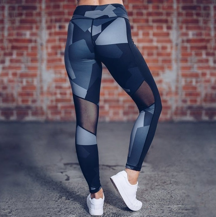 Summer Printed Mesh Patchwork High Waisted Yoga Pants