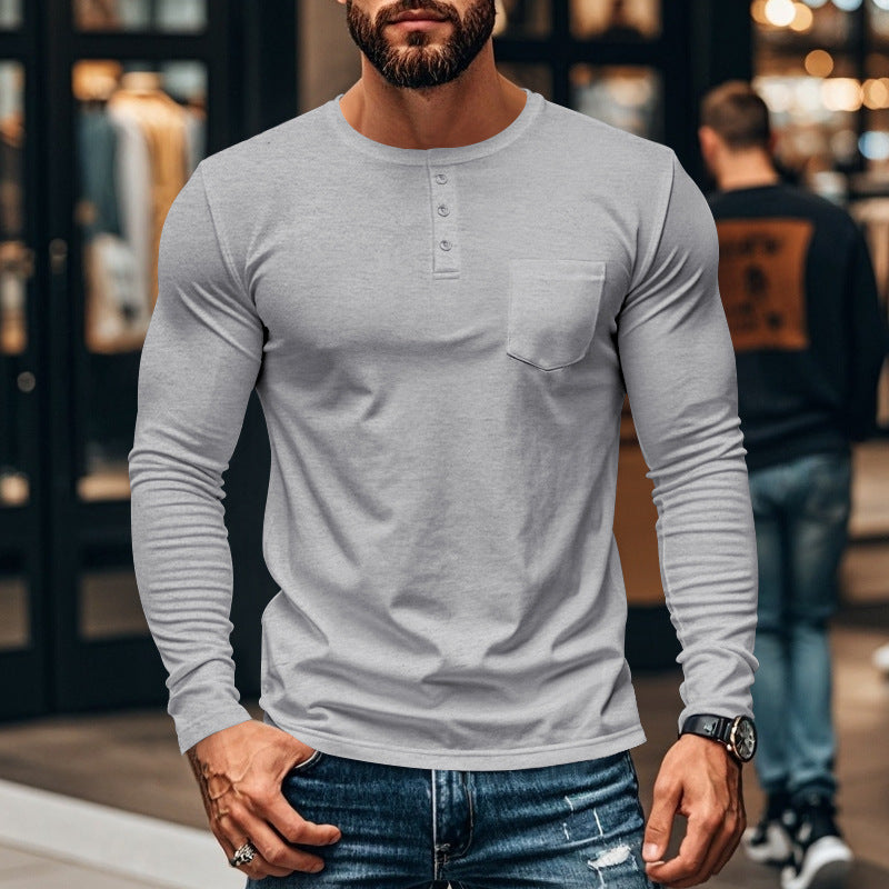 Men's Round Neck Long-sleeved T-shirt Slim Fit Breathable