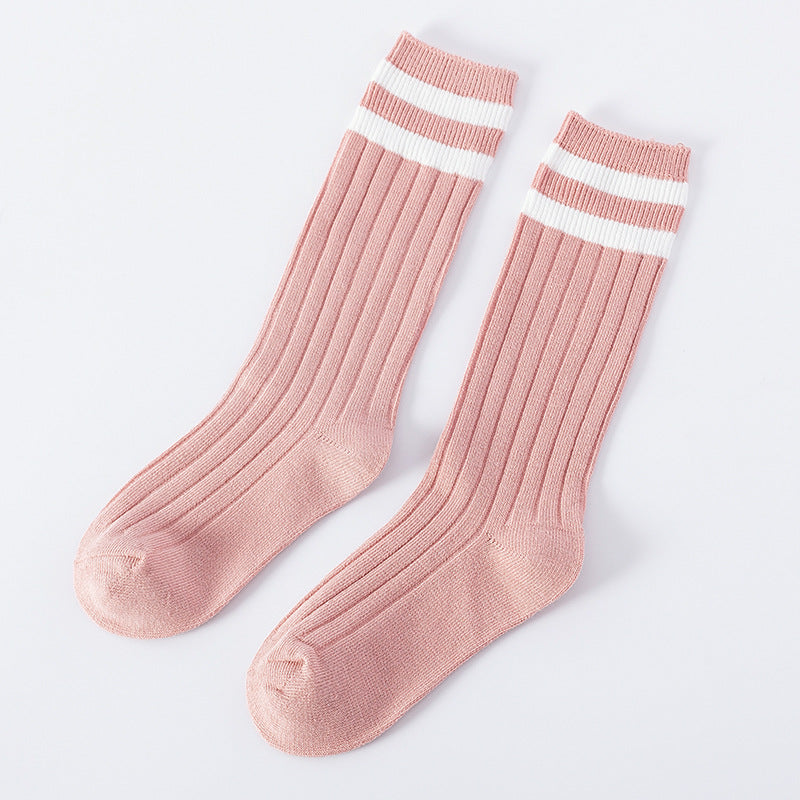 Pure Cotton Two Bars Korean Preppy Style Double Needle Pure Cotton Baby's Socks