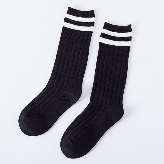 Pure Cotton Two Bars Korean Preppy Style Double Needle Pure Cotton Baby's Socks