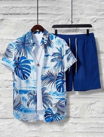 Printed Casual Men's Shirt And Shorts Two-piece Set