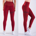 High waist solid color cross-border striped stretch yoga pants fitness bottoming nine points trousers