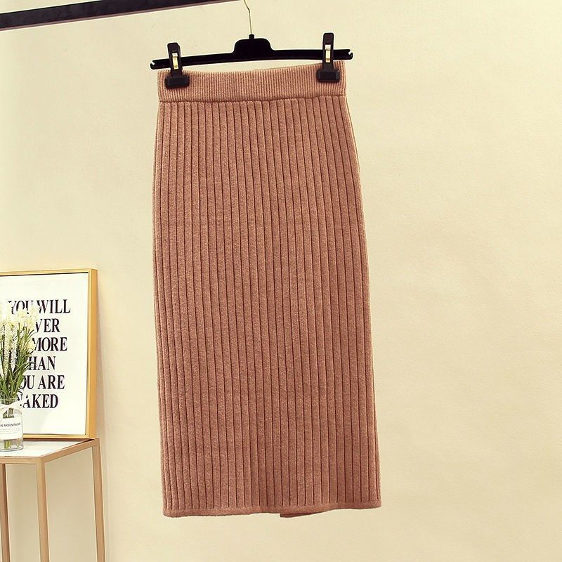 Korean women's high-waist split knit skirt