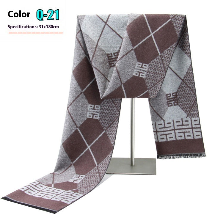 New Men's Winter Warm Cashmere-like Striped Business Scarf For Young People