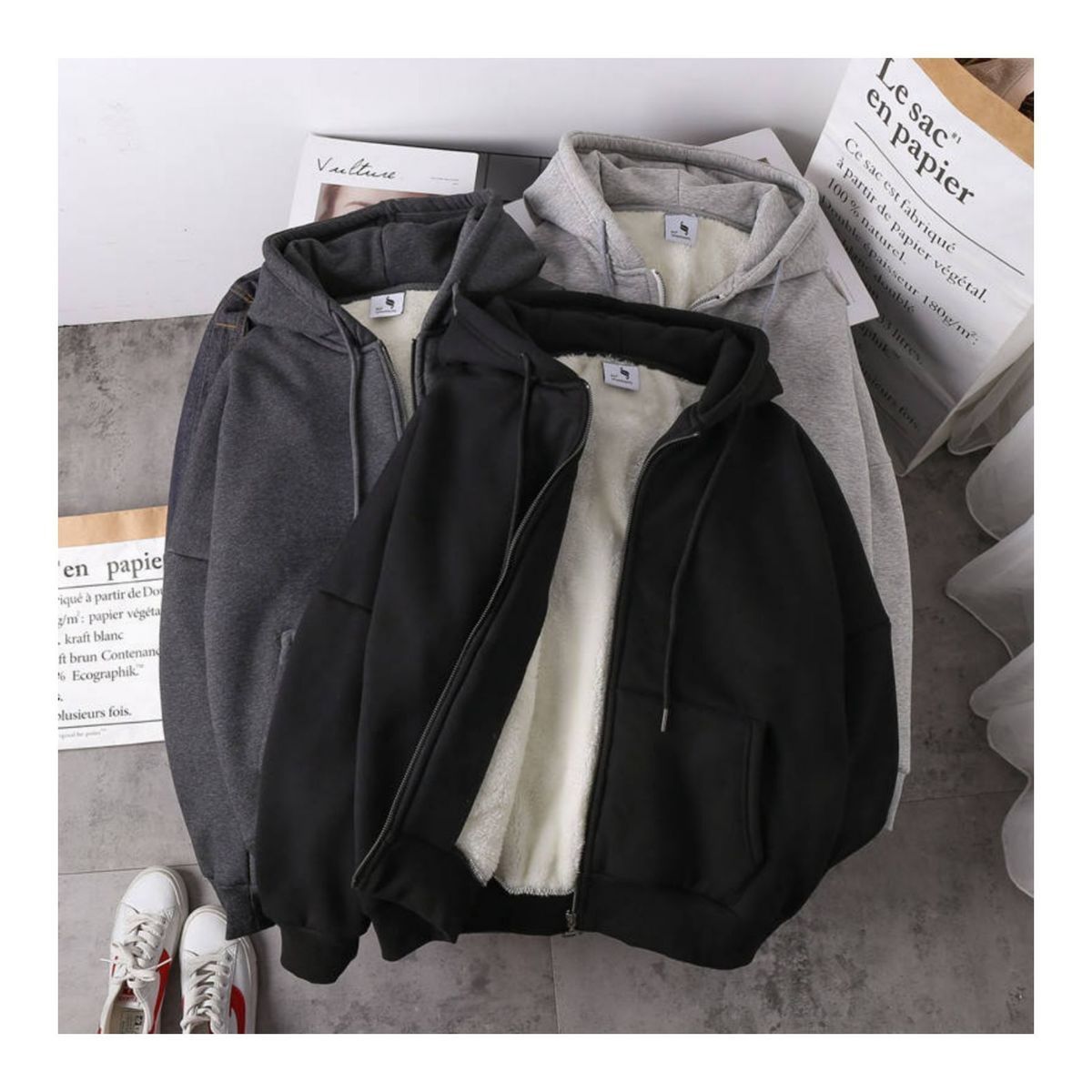 Student versatile loose hooded zipper cardigan sweater