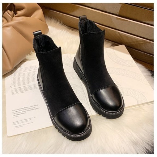 British style black platform stretch boots