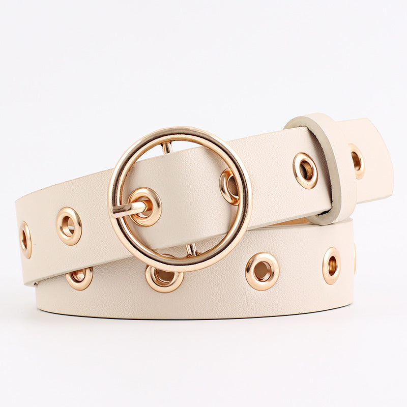 Round buckle wide belt ladies all-match belt