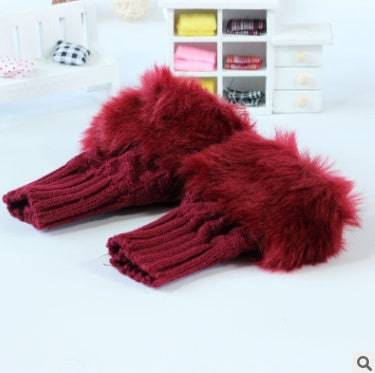 Autumn and winter warm thickening ladies gloves Korean rabbit hair cute half finger gloves wool knit gloves