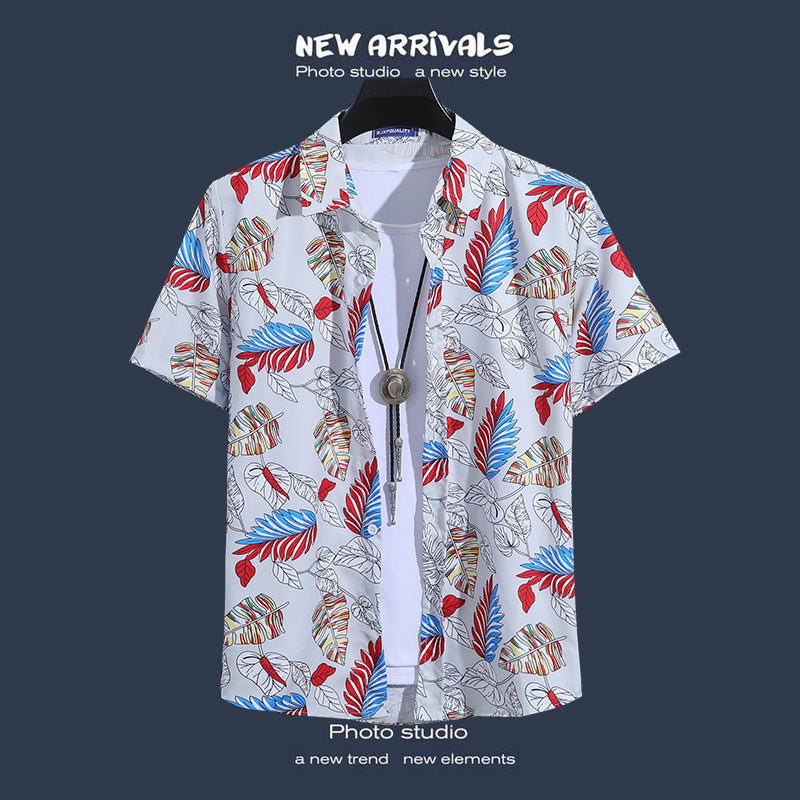 Seaside Vacation Versatile Printed Shirt Men's Short Sleeve