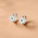 Women's Sterling Silver Earrings With Diamonds Hexapetalous Flowers