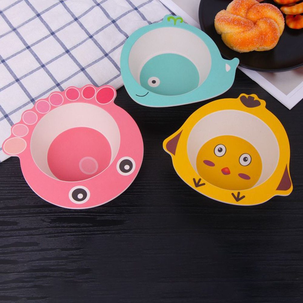 Children bowl Feeding Dishes Baby Plate Animal Creative Dinnerware Bamboo Fiber Children Plate Cartoon Dishesd Kids Tableware