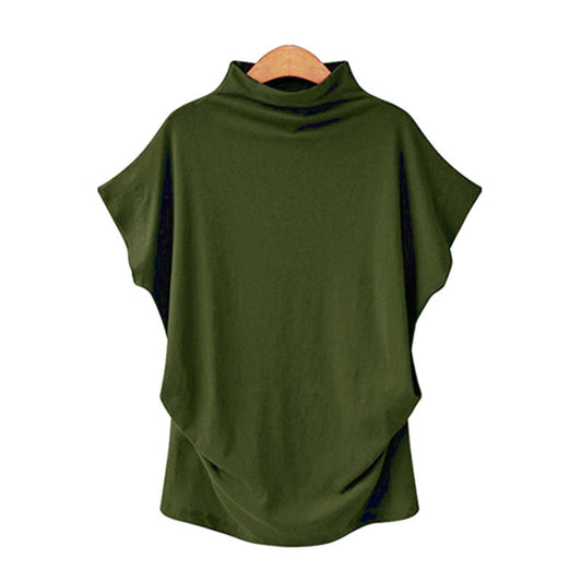 Turtleneck Top Bat Sleeve Short Sleeve T-shirt