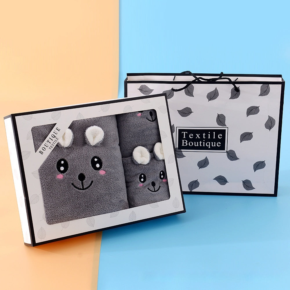 Coral Velvet Bath Towel Two-piece Towel Rabbit Ears Koala Bear Gift Box