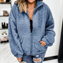 New Women's Solid Color Plush Zipper Loose Cardigan