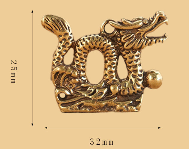 Pure Brass Distressed Twelve Zodiac Dragon Keychain Pendant