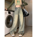 Retro Blue Distressed Wide-leg Jeans For Women