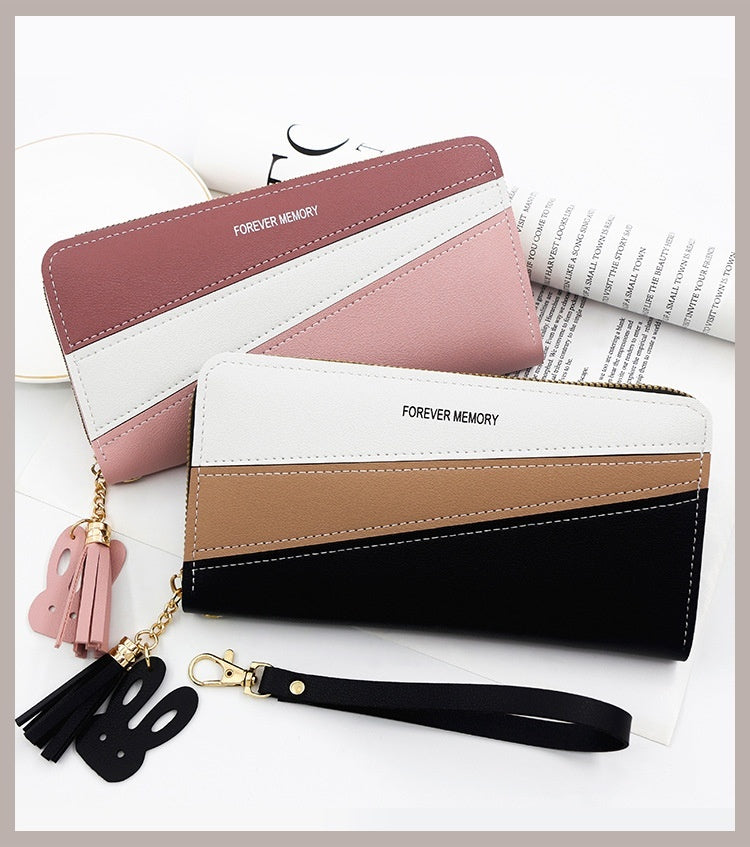 Simple Long Color Matching Fashion Coin Purse Card Holder Handbag