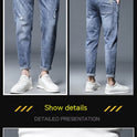 Loose Straight Ripped Stretch Pants Men's Casual Cropped Skinny Trousers