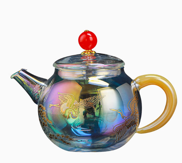 Glow Gold And Silver Fired Glass Teapot With Filter Thickening Heat Resistant Teapot