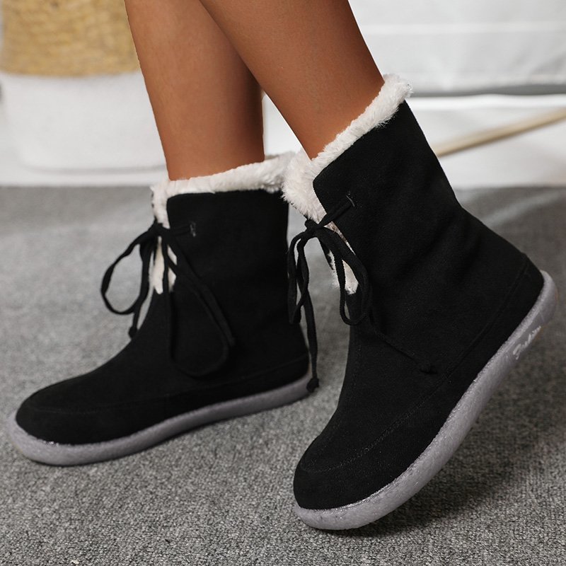 Women's round toe flat short snow boots