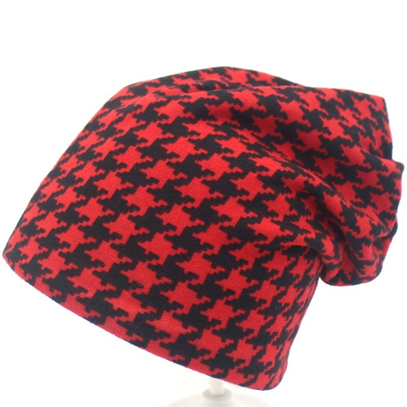 Houndstooth hooded light and warm confinement hat