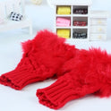 Autumn and winter warm thickening ladies gloves Korean rabbit hair cute half finger gloves wool knit gloves