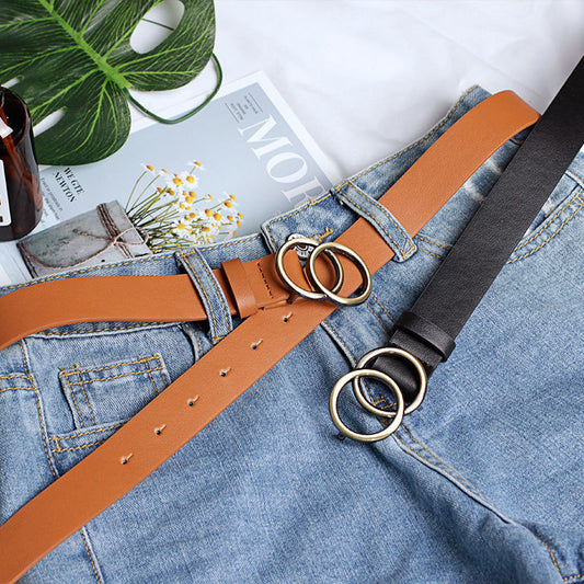 Lady belt with bronze round buckle