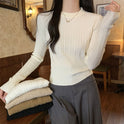 Korean Style Sunken Stripe Round Neck Long Sleeve Sweater