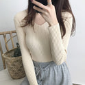 V-neck knitted long sleeve slim warm cardigan sweater