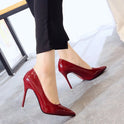 Patent leather pointed super high heel stiletto shoes