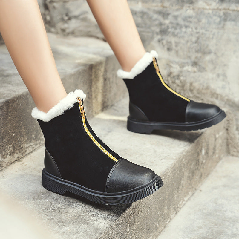 Korean style velvet front zipper Martin boots women