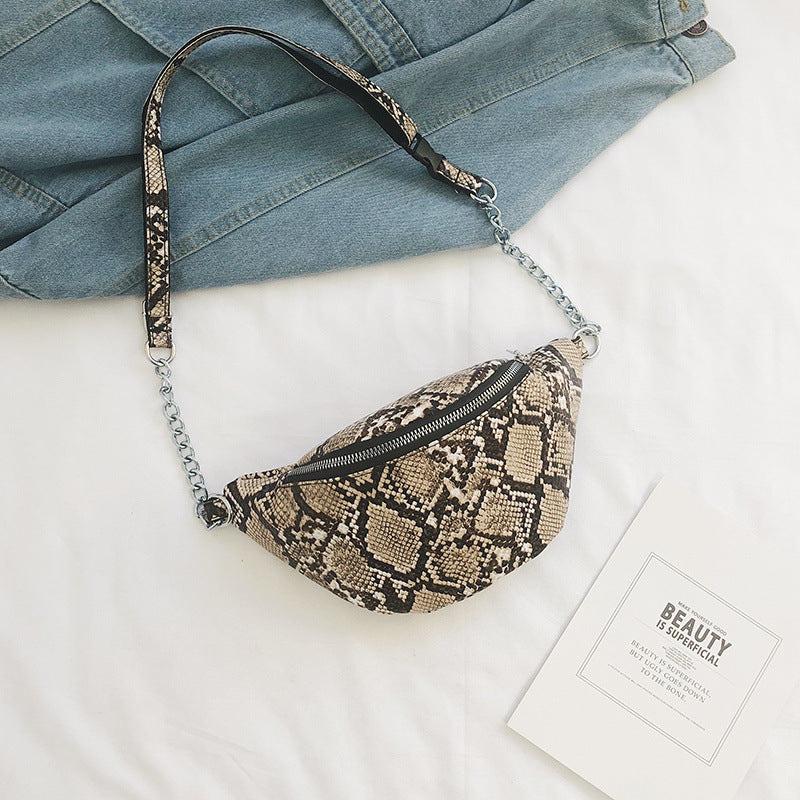 Snakeskin print large capacity belt bag