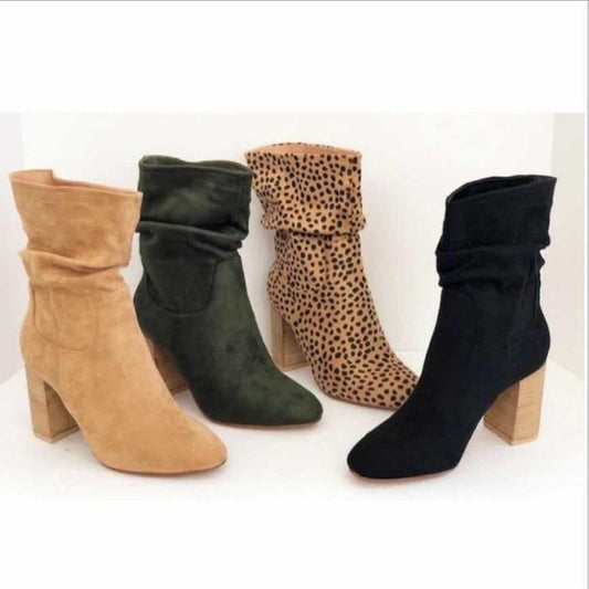 High-heeled Martin Boots Round Toe Short Boots Women's Thick Heel Single Boots Plus Size