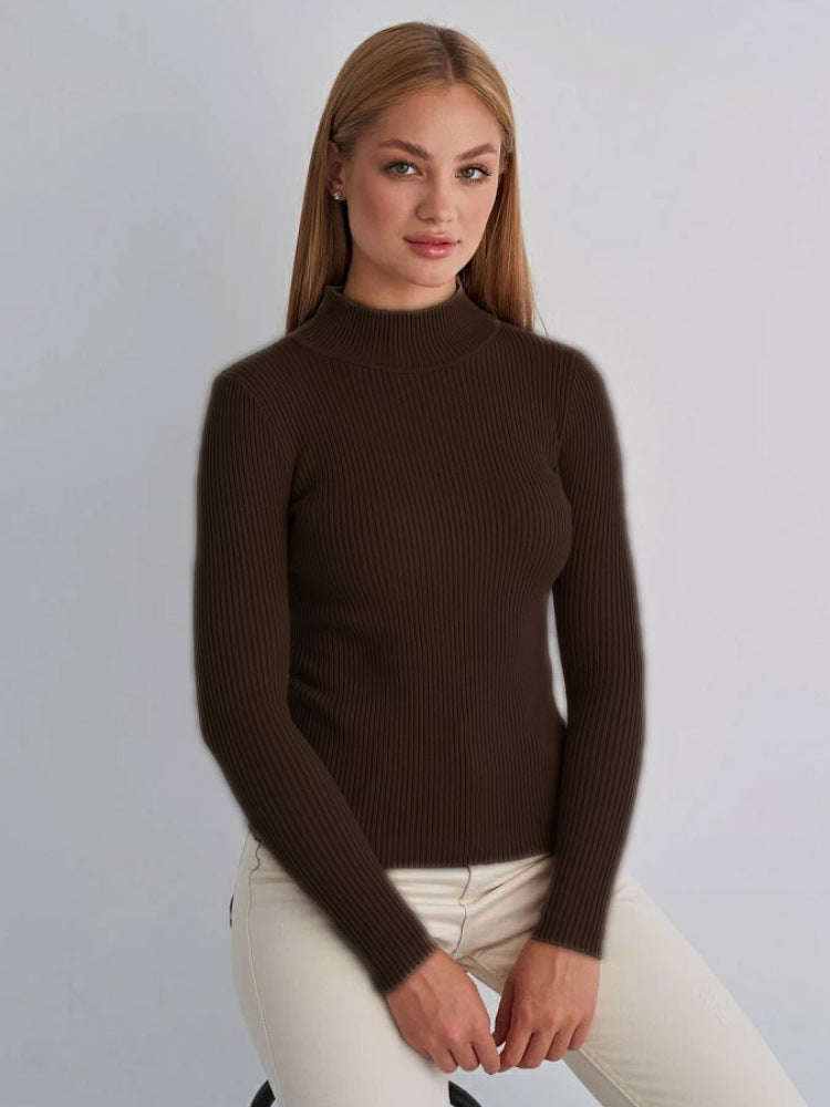 Women's Fashion Simple Pure Color Half Collar Sweater